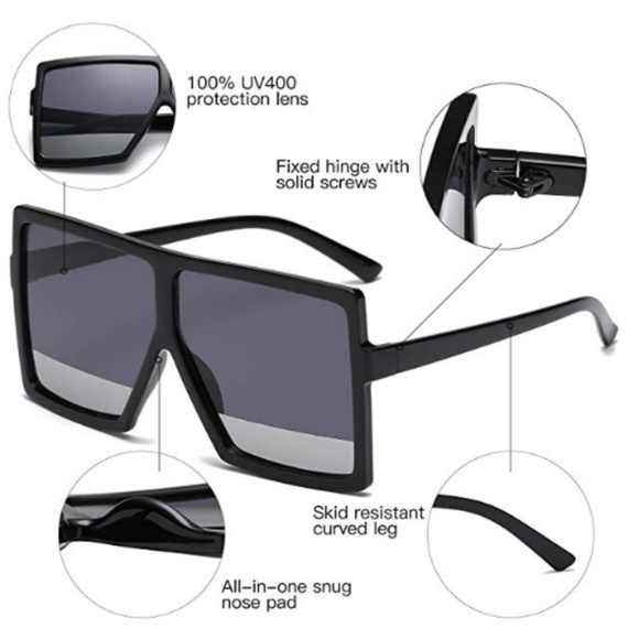 Square Oversized Sunglasses for Women Black Silver main image 7